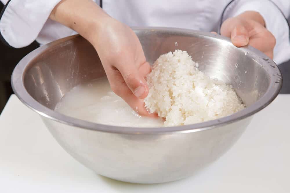 Cooking Japanese Rice Washing in Bowl