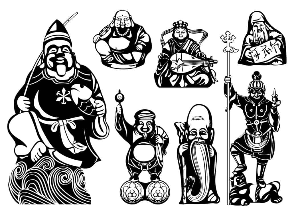 Japanese Seven Gods of Fortune Illustration