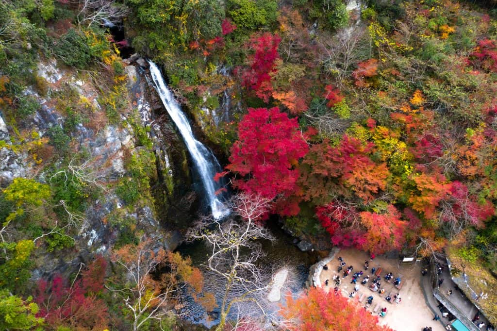Minoo Park and the Waterfall take from a top, aerial view.