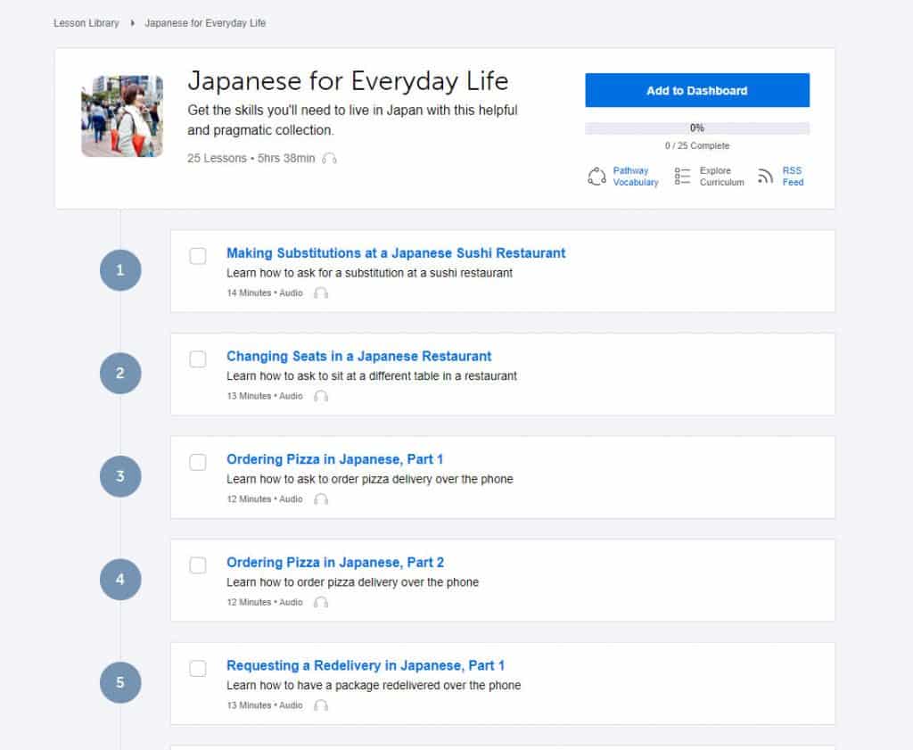 Japanese for Everyday Life Audio Tracks on Japanesepod101