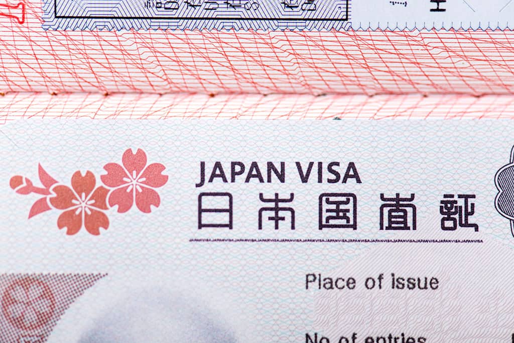 A close-up of a Japanese visa.