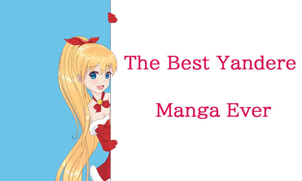 An illustration of a cute anime girl with long blonde hair and blue eyes wearing a red Christmas skirt peaking out from behind a wall.